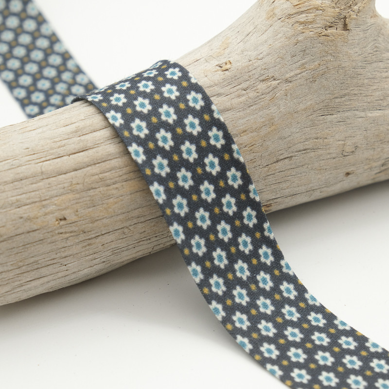 25MM Floral Navy Printed Bias Tape - Maison Klem